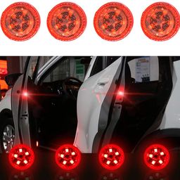 ACUTAS 4 Pcs Universal Waterproof 5 LED Wireless Car Door Warning Lights (Red, 2pairs 4pcs) image 1