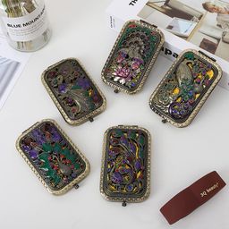 Dodhar Magnifying Vintage Foldable Metal Princess Style Purse Mirror Compact Small Mirror Magnifying Vintage Pocket Mirror (Random Pattern, Set of 1) Rectangular, Wall Mount, Framed image 2