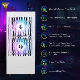 GAMDIAS TALOS E3 MESH WH RGB Streaming Lighting MID Tower Computer Cabinet with 3 Built-in 120mm ARGB Fans Side Tempered Glass Panel with Magnetic Dust Filter image 3