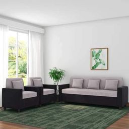 FURNY Herostyle 5 Seater 3+1+1 Sofa Set with Spacious Design 36 Density Foam Soft & Comfortable Sofa Set (Grey-Black) image 1