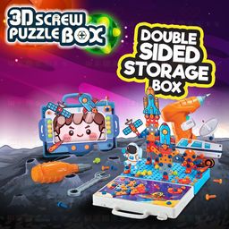 Wembley 4 in 1 Toy Drill Screw Tool Set for Kids 3 4 5 6 7+ 3D Puzzle Box STEM Learning DIY Building Block Kit Creativity Educational Construction Promotes Motor Skills - Space Theme image 3