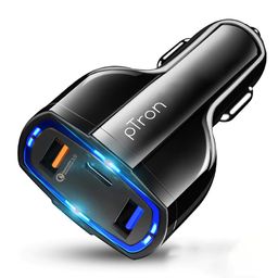 pTron Bullet Pro 36W Type-C/PD 3 Port Fast Car Charger Adapter, Compatible with All Smartphones, Tablets & Other USB Powered Devices (Black) image 1