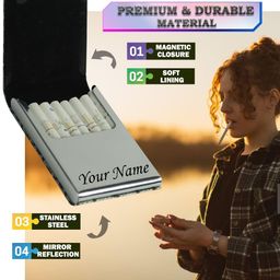 custom Felstar Customized/Personalized Metal Cigarette Case Box with Name Engraved for Regular, King and Small Size Cigarettes Stylish Gifting Option for Your Men Brother or Husband Cream image 3