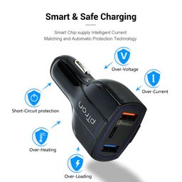 pTron Bullet Pro 36W Type-C/PD 3 Port Fast Car Charger Adapter, Compatible with All Smartphones, Tablets & Other USB Powered Devices (Black) image 5