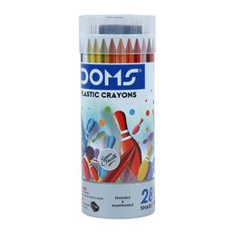 Doms 28 Shades Erasable Plastic Crayons Round Tin Box | Smooth & Even Shading | Bright & Playful Colors | Free Sharpner Inside | Non-Toxic & Safe For Childrens | Pack of 2 image 1