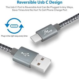 Wayona USB Type C Fast Charging 2M/6FT Long Cable 3A QC 3.0 Data Cable Compatible with iPhone 15, Samsung Galaxy S24 S24 Ultra S23 S22 S20 S21 FE M14 A14 5G, Android Auto & CarPlay (2M, Grey) image 3