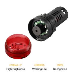 uxcell LED Pilot Light AC 220V Panel Indicator Flashing Alarm with Buzzer (Red) 5 Pieces image 3