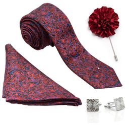 to the nines Red Micro Polyester Men's Tie, Pocket Square, Lapel Pin & Cuff links Set image 1