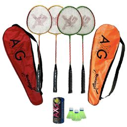 axg new goal AXG Thrasher Racquets Set of 4 with 3 Plastic shuttles Badminton Kit (Multicolor) image 1