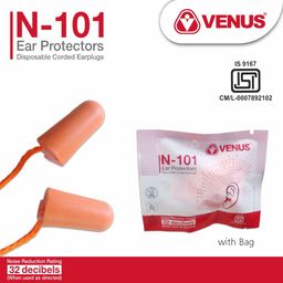 Venus N-101, ISI Approved Disposable Noise Reduction Corded Earplugs, NPR 32 db, Extra Soft Material, Sound reduction Earplug Use for Underwater, Meditation, Study, Flight Travel, Sleeping (10 Pairs) image 2