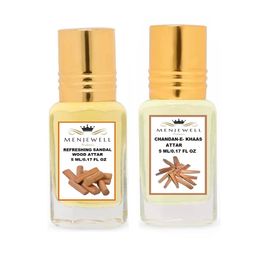 menjewell The Refreshing Sandal Wood & Chandan-E-Khaas Attar, 5 Ml (Pack Of 2) image 1