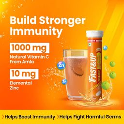 Fast&Up Charge Natural Vitamin C - 60 Effervescent Tablets, Amla Extract + Zinc for Daily Immunity | Helps to boost & Strengthens Collagen for Healthy Skin, Hair & Nails- Orange Flavour image 3