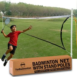 FunBadmenton 6.1M Portable Badminton Net Set Outdoor with Foldable Stand Poles & Carry Bag, Standard Size Badminton Net 20 Feet image 1