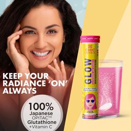 Chicnutrix Glow- 20 Effervescent Tablets| Japanese Glutathione & Vit. C| Antioxidants for clear, glowing skin| Sugar-free, Strawberry-lemon flavour image 2