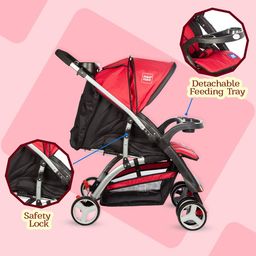 Mee Mee Baby Pram with Adjustable Seating Positions & Reversible Handle, Dark Red image 2