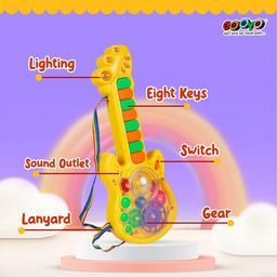 Gooyo GY999-53 Battery Operated Musical Toy Guitar with 8 Keys & 3D Gear & Flash Light Effects for Kids/Baby/Girls/Boys/Gifts/Toddlers | Yellow Color, Power Source: 3xAA Battery (Not Included) image 2