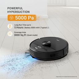 Eureka Forbes SmartClean Nuo, 5000Pa HyperSuction Robotic Vacuum Cleaner with LiDAR 3.0 Navigation & Home Mapping | Wet Mopping | 5-Hour Run Time | 5000mAh Battery | Smart App Control image 4