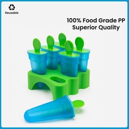 PaMeG Ice-Cream Maker, Reusable Ice Pop Makers, Homemade Kulfi Maker, Plastic Reusable Ice Pop Molds Kulfi Maker, Ice Cream Maker with Tray Holder, Ice Cream Mold Popsicle with Stand (Set of 6) (Blue) image 2