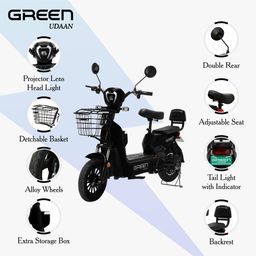 Green Udaan Low Speed Electric Scooter Non RTO 30KM Range Black with Portable Charger image 4