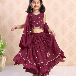 Babyhug Sleeveless Choli & Lehenga With Dupatta Sequin Detailing - Dark Red-image-60
