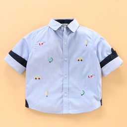 ToffyHouse Full Sleeves Vehicles Embroidery Striped Shirt - Blue-image-96