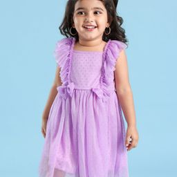 Babyhug Sleeveless All over Glitter Party Wear Frock - Lilac-image-11