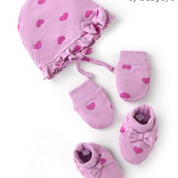 Babyoye Eco Conscious 100% Cotton Cap Mittens & Booties With Heart Print Lilac - Diameter 10.5 cm-image-26