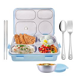 FunBlast 4 Compartment Lunch Box with Bowl Spoon Fork & Chopsticks -Blue-13