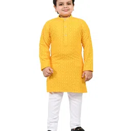 BT DEZINES Full Sleeves Seamless Sequin Embellished Floral Chikankari Embroidered Kurta With Pyjama - Yellow-picture-42