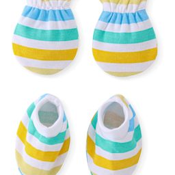 Babyhug 100% Cotton Knit Mittens & Booties Set Striped - Multicolour-image-12