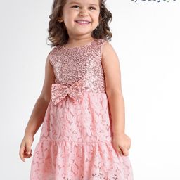 Babyoye Sleeveless  Party Frock with Bow & Sequin Detailing - Pink-picture-46