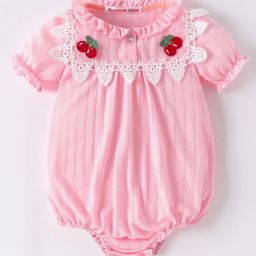 Kookie Kids Half Sleeves Onesies with Lace Detailing & Cherry Embroidery - Pink-picture-43