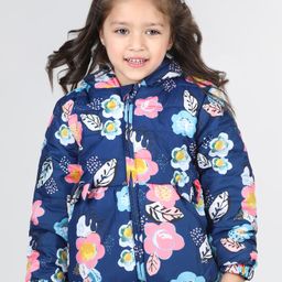 Babyhug Full Sleeves Hooded  Jacket with Floral Print - Blue-image-102