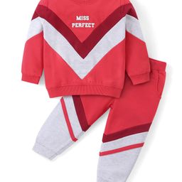 Babyhug Cotton Knit Full Sleeves Text Printed T-Shirt & Lounge Pants Set - Red-image-53