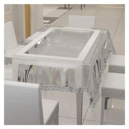 Kuber Industries Transparent Silver Lace PVC 6 Seater Dining Table Cover 60"x90"Silver Lace -KUBMART2702-93