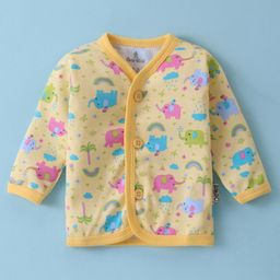 Child World Interlock  Full Sleeves Front Open Jhabla Elephant Print - Yellow-image-58