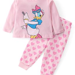 Babyhug Disney Cotton Knit Full Sleeves Night Suit With Daisy Duck Graphics - Pink-image-83