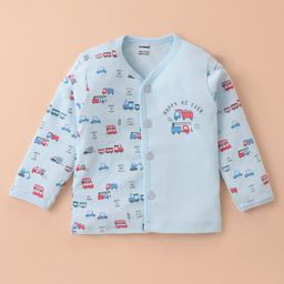 Cucumber Interlock Cotton Knit Full Sleeves Front Open Jhabla With Train Print - Light Blue-picture-11