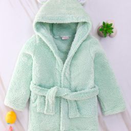Babyhug Velour  Knit Full Sleeves Hooded Bath Robe With Ear Flaps - Sea Green-image-30