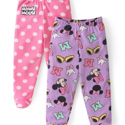 Babyhug Disney Interlock Knit Footed Diaper Legging with Minnie Mouse Print Pack of 2- Lavender & Pink-image-81