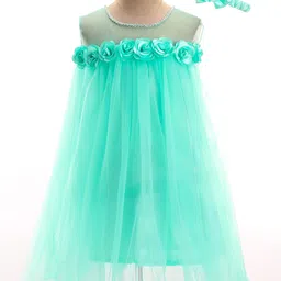 Enfance Sleeveless Floral AppliqueBeads Embellished Dress With Headband - Sea Green-picture-45