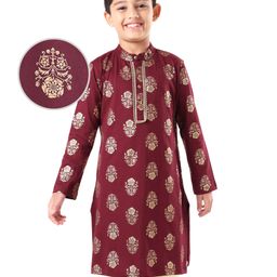 Earthy Touch Single Jersey Knit Full Sleeves Foil Printed Kurta - Maroon-image-73