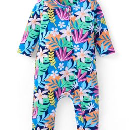 Babyhug 100% Cotton Knit Full Sleeves Front Open Romper with Tropical Theme Print - Navy Blue-image-51