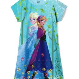 Wear Your Mind Disney Frozen Featuring Half Sleeves Anna & Elsa Printed Dress - Sky Blue-image-43