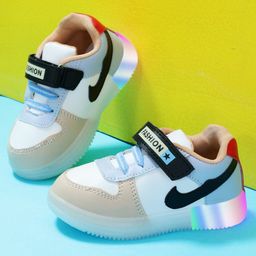 PASSION PETALS Fashion Text Designed Velcro Closure LED Shoes - Pink White & Blue-image-73