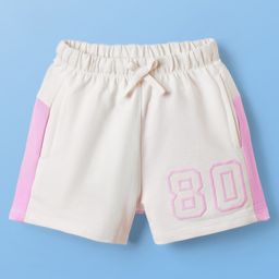 Pine Kids Looper Knit Mid Thigh Shorts With Number Print - White & Pink-image-99