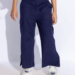 Taffykids Cotton Lycra Solid Side Slit Cargo Pants - Navy Blue-image-87