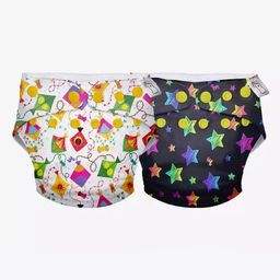 SuperBottoms Swimming Diapers for Babies & Toddlers - Washable, Reusable & Adjustable Swim Diapers | Pack of 2 | Coloured Skies & Rainbow Twinkles-17