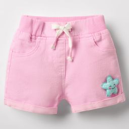 Little Kangaroos Woven Knee Length Denim Shorts With Star Applique & Adjustable Elastic - Pink-image-52
