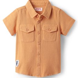 Babyhug Cotton Woven Half Sleeves Solid Shirt - Peach-image-56